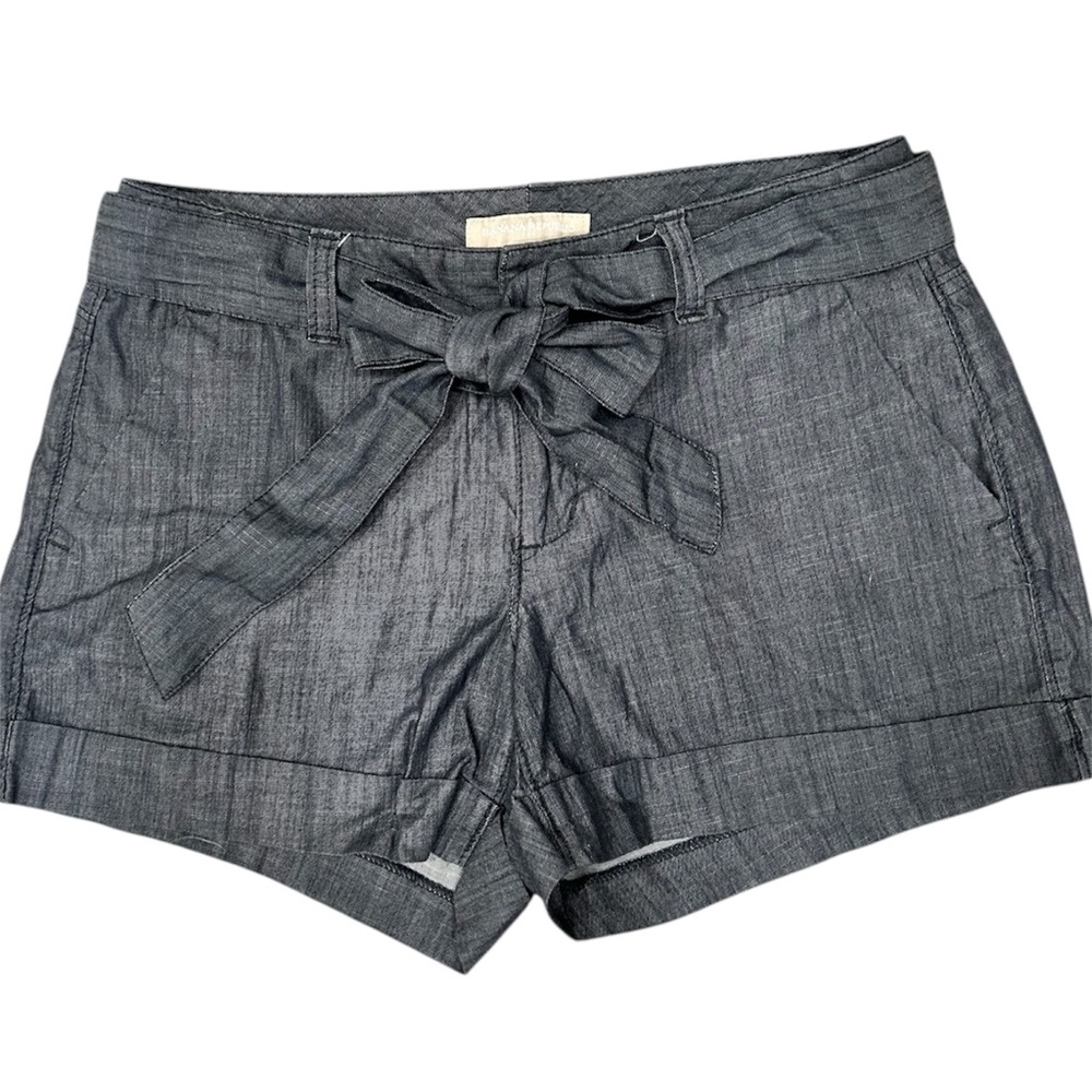 Banana Republic Chino Shorts Women's 2 Blue Gray Cotton Chambray Tie Belt